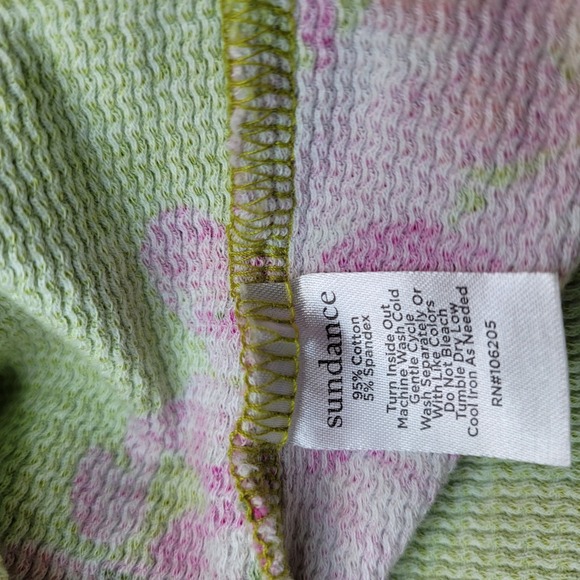 Sundance Floral Waffle Knit Top Green Multi Size Medium Boho 3/4 Sleeve - Picture 5 of 5